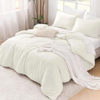 Litanika Comforters Ivory Oversized King Size, 3 Pieces Lightweight Solid Bedding Comforter Set, All Season Fluffy Bed Set (120x98In Comforter & 2 Pillowcases)