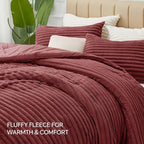 BEDELITE Fleece King Comforter Set -Super Soft & Warm Fluffy Burgundy Bedding, Luxury Fuzzy Heavy Bed Set for Winter with 2 Pillow Cases