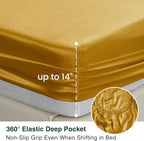 Love's cabin Satin King Sheet Sets - 4 Piece Gold Silky Sheets King Size Bed with Deep Pocket, Luxury Silk Feel King Size Satin Sheet Set (1 Flat Sheet,1 Fitted Sheet,2 Pillow Cases)