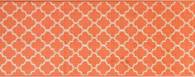 Custom Size Moroccan Trellis Runner Rug Mat for Wide Hallway Entryway Kitchen Laundry Room with Slip Resistant Latex Rubber Backing, Trellis Orange, 31 inch X 15 feet