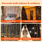 Twinkle Star 300 LED Window Fairy Curtain String Lights, 8 Modes Fairy Lights for Bedroom Wedding Party Home Garden Outdoor Indoor Wall Decorations, Warm White, 2 Pack