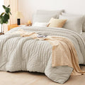 CozyLux Full Size Comforter Sets with Sheets Seersucker 7 Pieces Oatmeal Bed in a Bag Textured Luxury Soft Bedding Set with Down Alternative Comforter, Sheets, Pillowcases & Shams for All Seasons
