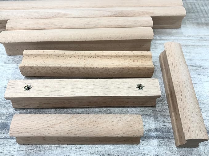 6Pcs Unfinished Beech Wood Solid Furniture Pulls Handles,Unfinished Unpainted Paintable Wooden Handles Cupboard Closet Drawer Handle Pull,Length 6.3",Hole Dis.5.04"