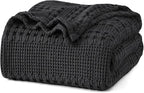 PHF 100% Cotton Waffle Weave Blanket King Size for Bed, Soft Lightweight & Breathable, All-Season Comfort, Luxury Aesthetic Woven Bedding for Home Decor, 108"x90", Black