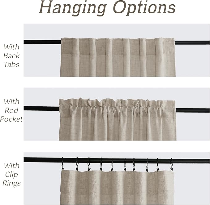 RYB HOME Natural Beige Linen Sheer Curtains 72 inches Long for Living Room and Dining Room, Back Tab/Rod Pocket, Light Filtering Sheer Curtains and Drapes, W 52 x L 72 inches, 2 Panels Set