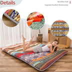 MAXYOYO Bohemian Retro Floor Mattress Vintage Floral Japanese Futon Mattress Roll Up Thicken Sleeping Bed Portable Camping Mattress Floor Lounger Couch Bed Mattress Pad, King Size