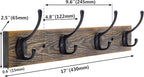 IBosins Wall Mounted Coat Rack, Entryway Hanging , Metal Wood Rack with 4 Black Literary Rustic Hooks Rail for Scarf, Bag, Towel, Key, Cap, Cup, Hat (Brown)