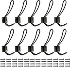 Rustic Entryway Hooks | 10 Pack of Black Wall Mounted Vintage Double Coat Hangers with Large Metal Screws Included