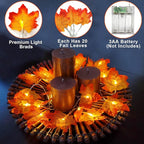 TURNMEON 2 Pack Thanksgiving Decorations Enlarged Maples Leafed Lights Total 20Ft 40LED Fall Decorations for Home, Battery Operated Autumn Garland Waterproof Indoor Outdoor Holiday Thanksgiving Decor