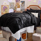 Bedsure Twin Comforter Set Black - Bed in a Bag Twin Size Bedding 5 Pieces, GentleSoft™ Pintuck Bed Set Gift for Family, Pinch Pleat Black Comforter with Sheets, Pillowcase & Sham