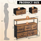 WLIVE Dresser for Bedroom, 5 Drawer Dressers with Charging Station, Fabric Chest of Drawers with Open Shelves, Storage Dresser for Living Room, Closet, Entryway, Rustic Brown Wood Grain Print