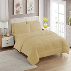 Sweet Home Collection 7 Piece Comforter Set Bag Solid Color All Season Soft Down Alternative Blanket & Luxurious Microfiber Bed Sheets, Camel, Full