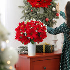 Artificial Flowers for Outdoors Red Christmas Poinsettia Flowers 12 Bundles Mixed Fake Plants UV Resistant Faux Flowers for Outdoor Planters Garden Porch Patio Home Winter Decor