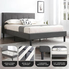 Decoro Mornington Upholstered 2.0 Platform Bed, Button-Tufted Fabric Headboard and Metal Frame with Wood Slat Support, Dark Grey, Full