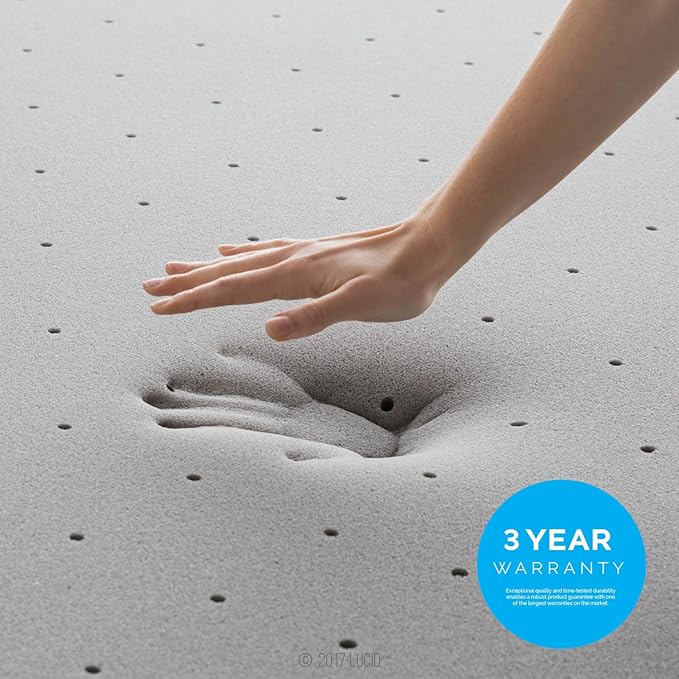 Lucid 3 Inch Ventilated Bamboo Charcoal Memory Foam Mattress Topper, CertiPUR-US Certified, Moisture and Odor Control-Full