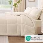 Love's cabin Queen Comforter Set Beige, 7 Pieces Queen Bed in a Bag, All Season Bedding Sets with 1 Comforter, 1 Flat Sheet, 1 Fitted Sheet, 2 Pillowcase and 2 Pillow Sham
