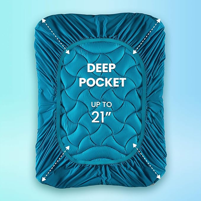 SLEEP ZONE Full Size Cooling Mattress Pad for Double Bed, Premium Zoned Quilted Mattress Topper, Wrap Around Mattress Protector Cover, Machine Wash Durable, Deep Pocket 8-21 inch, Teal, Full