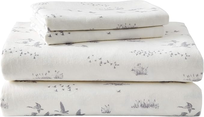 Eddie Bauer - Queen Sheet Set, Warm Breathable Cotton Flannel Bedding with Deep Pockets, Brushed for Extra Softness, Cozy Home Decor, Oeko-Tex Certified (Geese Meadow, Queen)