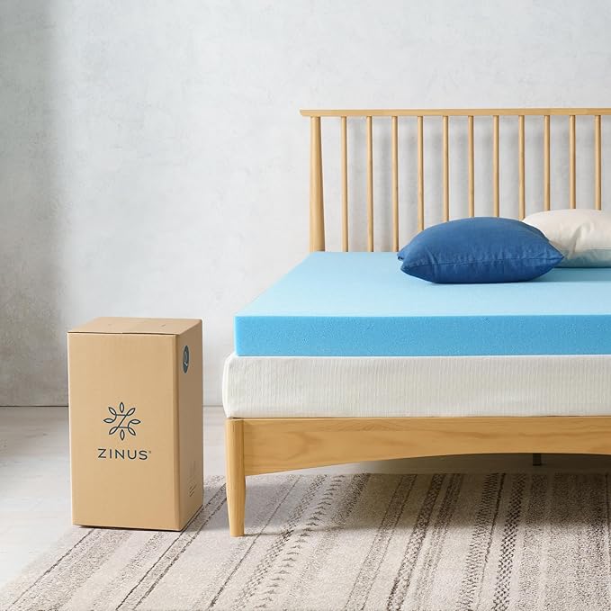 ZINUS 4 Inch Green Tea Cooling Gel Memory Foam Mattress Topper, Smaller, More Convenient WonderBox Packaging, Cooling Gel Foam, Pressure-Relieving Design, CertiPUR-US Certified, King