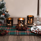Votive Candle Holders, Black and Gold Glass Tealight Candle Holder Set of 3, Christmas Candle Holder with Elk, Xmax Tree, Snowflake Pattern, Table Canterpieces for New Year Party Decor