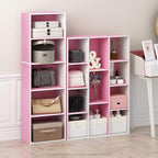 Furinno LUDER Book Shelf, 5-Tier Bookshelf, Bookcase, 9.4" x 15.8" x 52", for Living Room, Bedroom, Home Office, White/Pink