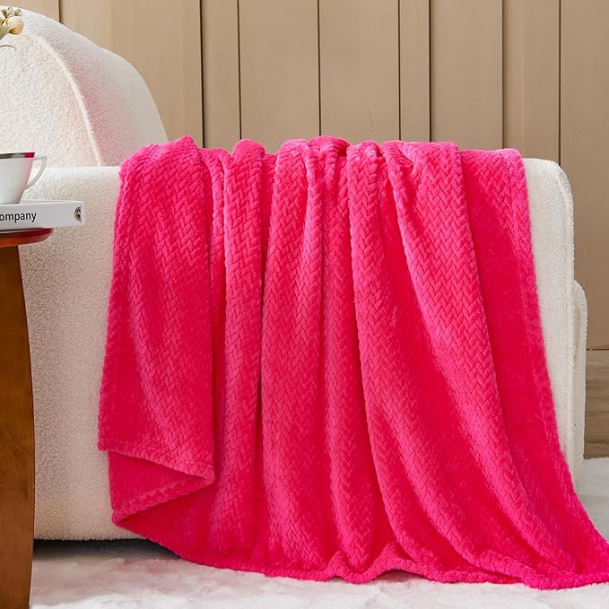 NEWCOSPLAY Super Soft King Blanket Dark Rose Red Premium Silky Flannel Fleece Leaves Pattern Lightweight Bed Blanket All Season Use (Dark Rose Red, King(90"x110"))