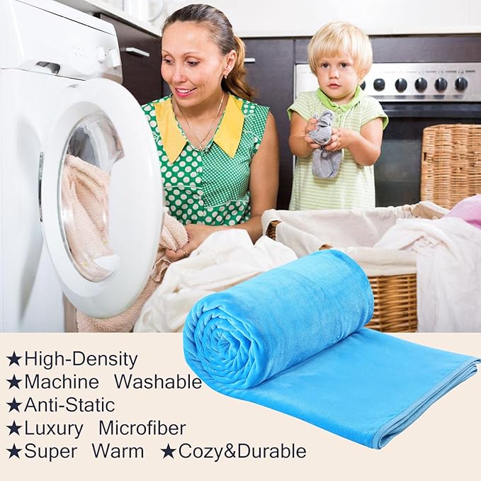 HOZY Soft Blanket Queen Size Fleece Warm Fuzzy Throw Blankets for The Bed Sofa Lightweight 350GSM Sky Blue 90"*90"