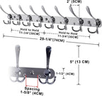 Dseap Coat Rack Wall Mount - 29.5” Long 8-Tri-Hooks Heavy Duty Coat Hanger Rail Wall Hooks for Hanging Coats Hats Clothing Clothes Purse Mudroom Entryway, Chromed, Pack of 2