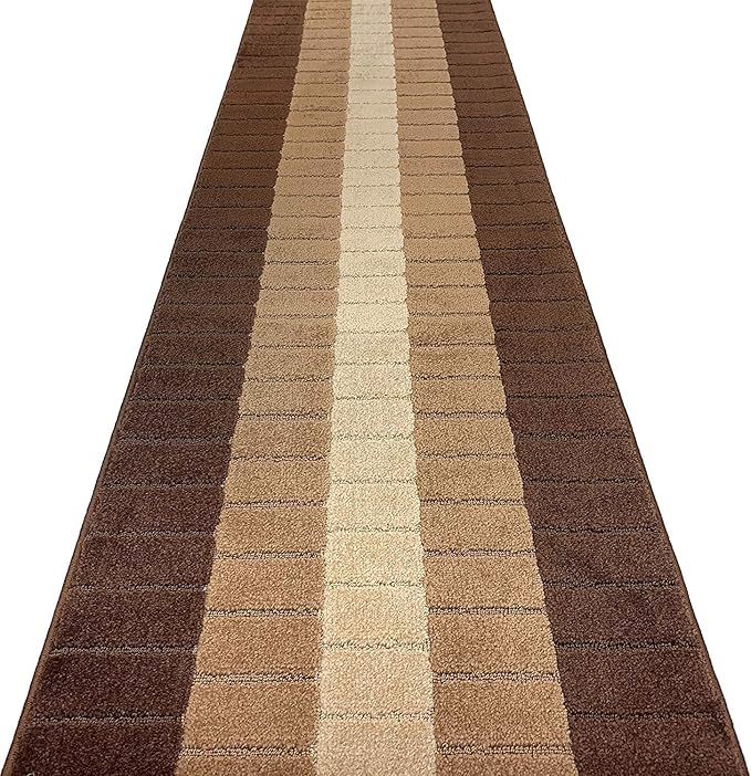 Custom Size Modern Geometric Pattern Carpet Runner Rug for Hallways, Slip Resistant Latex Rubber Backed, 31 inch Wide X Customized Length, Squares Brown, 31 inch X 31 feet