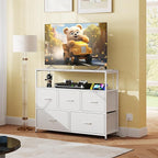 WLIVE White Dresser for Bedroom, 5 Drawer Dressers with Charging Station, Fabric Chest of Drawers with Open Shelves, Storage Dresser for Living Room, Closet, Entryway