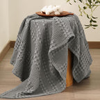 PHF 100% Cotton Waffle Weave Throw Blanket, Soft Lightweight Breathable Cozy Throws for Couch Bed Sofa, Luxury Aesthetic Woven Blanket for Home Decor & Office, 50"x60", Dark Grey