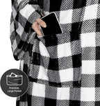 Catalonia Plaid White Wearable Fleece Blanket with Sleeves and Foot Pockets for Adult Women Men, Micro Plush Comfy Wrap Sleeved Throw Blanket Robe Large