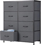DUMOS 8 Drawer Dresser for Bedroom, Fabric Storage Organizer with Sturdy Metal Frame, Wooden Top Chest of Drawers for Closet Nursery Entryway Guest Room, Grey