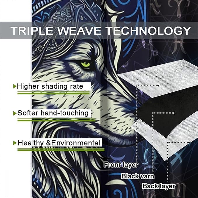 Viking Wolf Curtains Blue Rune Nordic Gothic Animal Curtains Dark Ancient Totem Mythological Pattern Printed Curtains Boys Bedroom Living Room Decoration Blackout Curtains W55 * L63 Inch