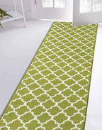 Custom Size Moroccan Trellis Runner Rug Mat for Wide Hallway Entryway Kitchen Laundry Room with Slip Resistant Latex Rubber Backing, Trellis Green, 31 inch X 12 feet
