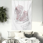 Lunarable Cartoon Tapestry, Shoes with Floral Pattern Teenage Girls Sneakers Flowers Birds Retro Urban, Wall Hanging for Bedroom Living Room Dorm Decor, 60" X 80", Rose White