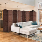 Sorbus Room Divider 6 ft. Tall - Privacy, Wide Double Hinged Panels, Mesh Hand-Woven Design, Folding Screens, Wall Divider for Room Separation, Brown Rust Wicker, 8 Panel