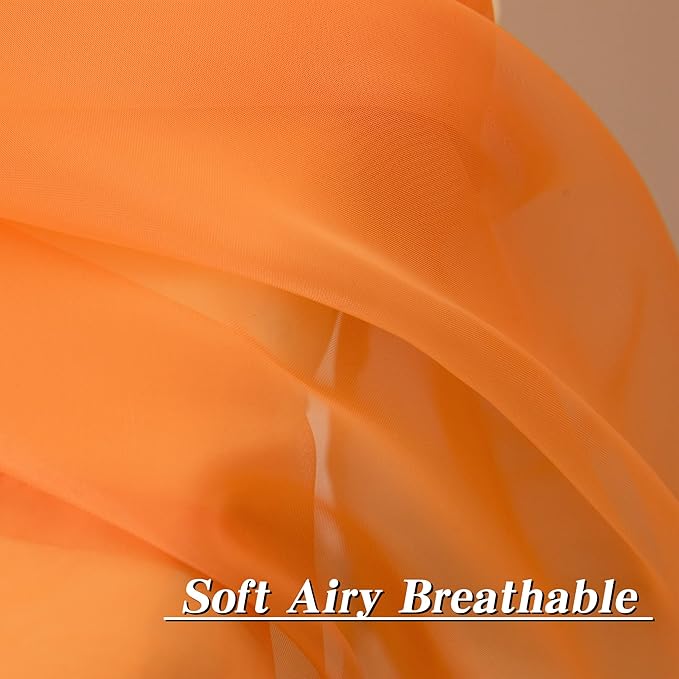 HUTO Orange Sheer Curtains 63 inches Long for Bedroom Top Rod Pocket Sheer Window Panels Curtains for Nursery Living Room 52 by 63 Inch Length Set of 2