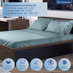 DREAMCARE Queen Sheet Set – 6 pcs Cooling Bed Sheets – up to 21” Deep Pocket Queen Sheets Set – 2500 Supreme Collection – Extra Soft 100% Brushed Microfiber Hotel Luxury with Side Pocket -Mineral Blue