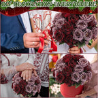Geosar 8 Bundles Artificial Peonies Flowers Fake Silk Peony Bouquet Faux Peonies Flowers Bulk for Decoration Vase Floral Arrangements Wedding Party Table (Wine Red,Gray)