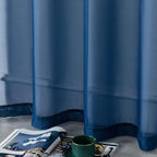 DUALIFE Navy Blue Sheer Curtains 63 Inch Length for Bedroom Dark Blue Sheer Curtains Panels with Grommet Sheer Voile Superior Drapes for Living Room 52 x 63 Inch Length 2 Panels Indigo Blue