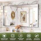 Suidia Bathroom Mirror, 60" x 36" Wall Mirror Metal Framed, Bathroom Vanity Mirror for Living Room Bedroom Bathroom Entryway, Silver, Rect Corner Style