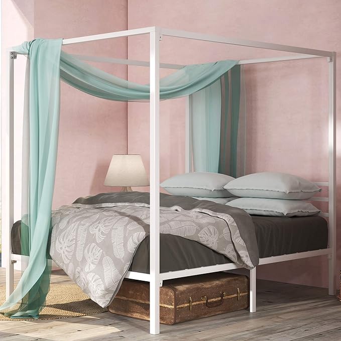 ZINUS Patricia White Metal Canopy Platform Bed Frame, Mattress Foundation with Steel Slat Support, No Box Spring Needed, Easy Assembly, Full