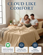 LANE LINEN 100% Organic Cotton Bed Sheets King Size, Fully Elasticized Reinforsed Seams in Fitted Pocket, Machine Washable Naturally Cooling All Season King Sheet Deep Pocket Bedding- Linen