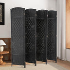 Room Divider 8 Panel Folding Privacy Divider 6 Ft Indoor Wall Divider Portable Partition Wood Screen, Black