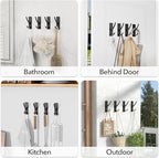 pickpiff Self Adhesive Coat Hooks for Hanging: Heavy Duty Stainless Wall Hook for Towel, Backpack, Hat, Sturdy Metal Hanger, 6-Pack, Matt Black