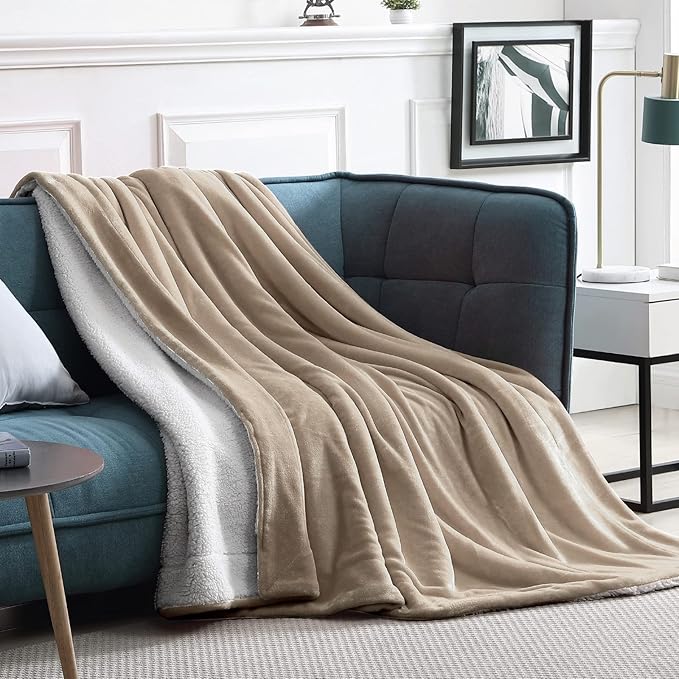 Walensee Sherpa Fleece Blanket (Throw Size 50”x60” Camel) Plush Throw Fuzzy Super Soft Reversible Microfiber Flannel Blankets for Couch, Bed, Sofa Ultra Luxurious Warm and Cozy for All Seasons