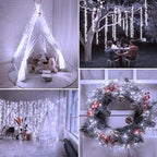Fairy Lights Plug in, 10Ft 200LED Firecracker Firefly Lights with 8 Mode, Waterproof Silver Wire Cluster Starry String Lights for Ceiling Bedroom Window Wedding Christmas Tree Decoration, Pure White