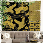 Batmerry Flower Vintage Tapestry, Oriental Japanese Pattern Ornaments Traditional Motives Kimono Wall Hanging Polyester Fiber White Ruffled Around For Dorm Room Bedroom Living Room, 30 X 40 Inches