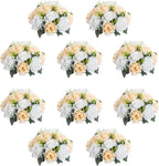 10Pcs Artificial Flower Ball Arrangement, 15 Flower Heads Wedding Roses Bouquet with Base Suitable for Parties Valentine's Day Wedding Centerpieces and Home Decor (Champagne & White)